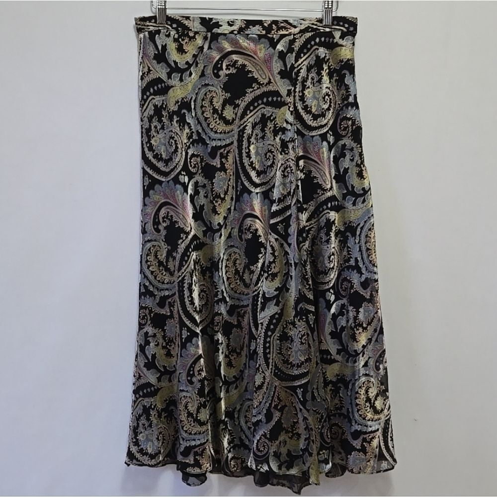 Coldwater Creek Paisley Midi Maxi Skirt Velvet Puff Stitch Satin Burn Out